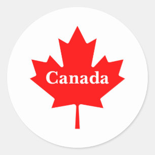 Canada red maple leaf with customisable text classic round sticker