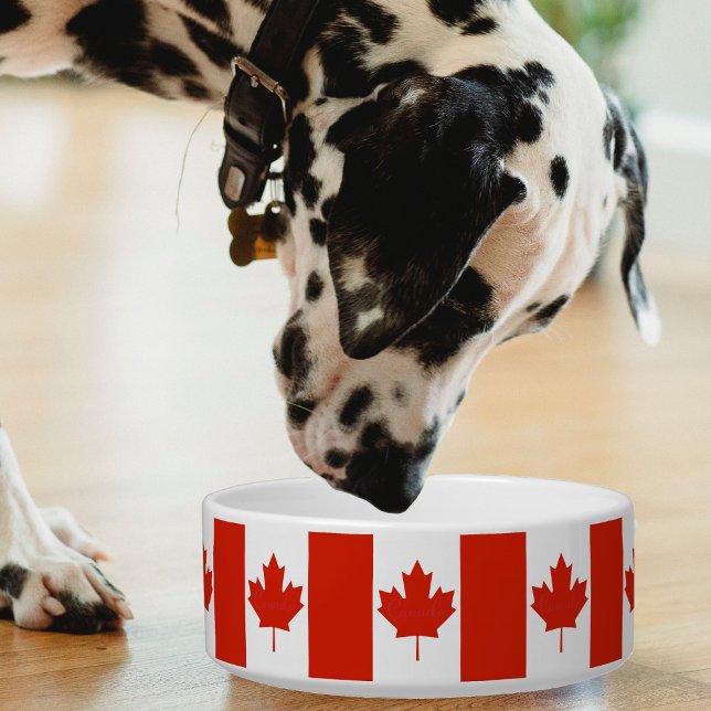 Canada Red White Canadian Flag Maple Leaf Bowl (Canada Canadian flag pattern pet bowl)