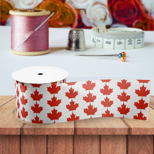 Canada Red White Canadian Flag Maple Leaf Pattern Satin Ribbon