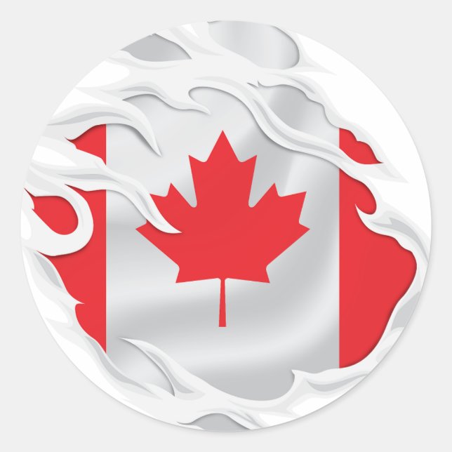 Canada Ripped Flag Classic Round Sticker (Front)