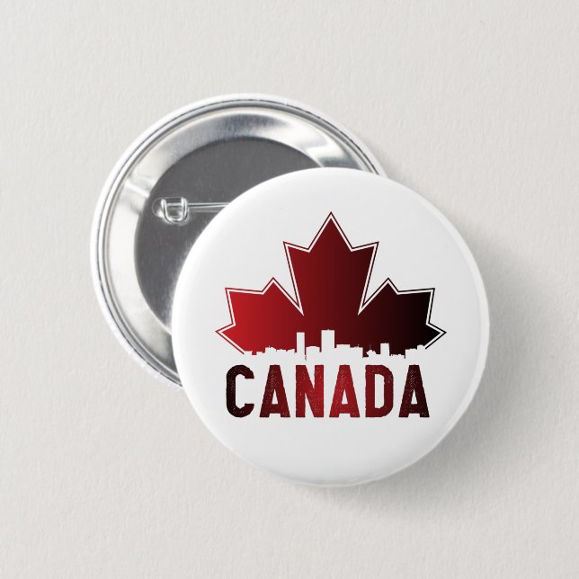 Canada Skyline Gradient Maple Leaf Patriotic 6 Cm Round Badge (Front & Back)