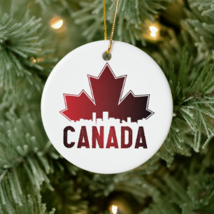 Canada Skyline Gradient Maple Leaf Patriotic Ceramic Tree Decoration
