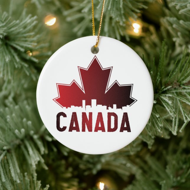 Canada Skyline Gradient Maple Leaf Patriotic Ceramic Tree Decoration (Tree)