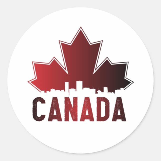 Canada Skyline Gradient Maple Leaf Patriotic Classic Round Sticker (Front)