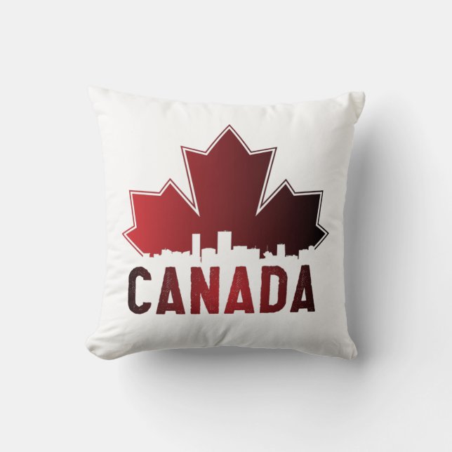 Canada Skyline Gradient Maple Leaf Patriotic Cushion (Front)