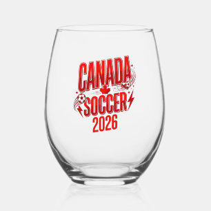 Canada Soccer 2026 Soccer Bold Country Typography Stemless Wine Glass