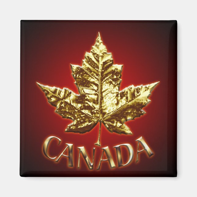 Canada Souvenir Fridge Magnet Gold Maple Leaf Gift (Front)