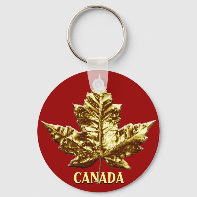 Canada Souvenir Key Chain Gold Chrome Maple Leaf (Front)