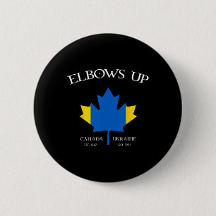Canada Supports Ukraine Elbows Up Blue Yellow Mapl 6 Cm Round Badge