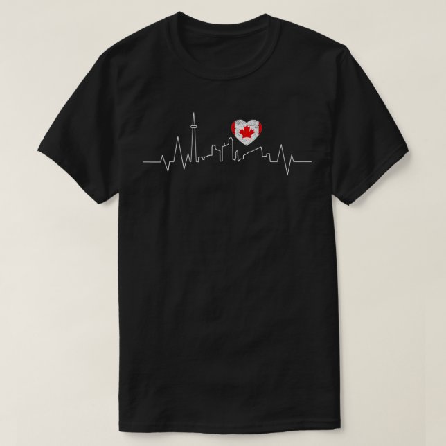 Canada Toronto Skyline Heartbeat Canadian Flag  T-Shirt (Design Front)