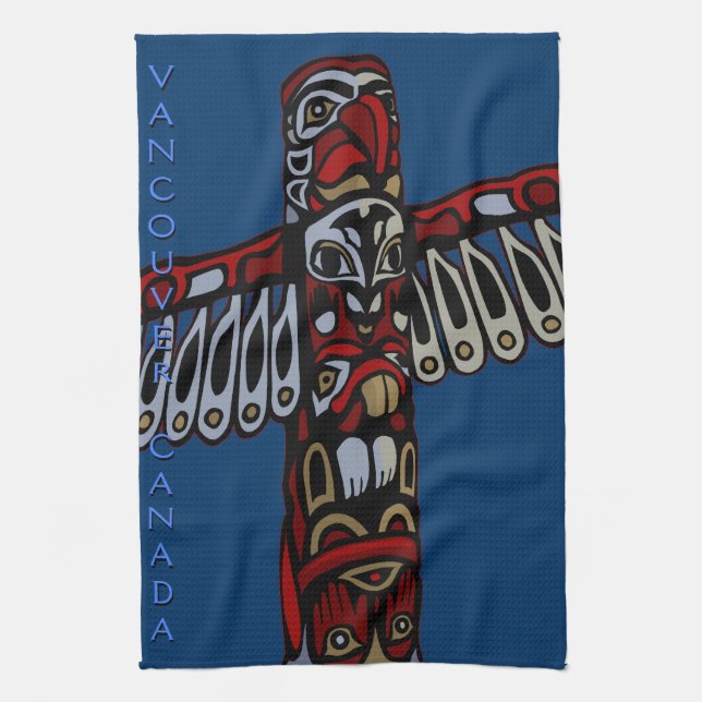 Canada Towel Native Totem Pole Vancouver Tea Towel (Vertical)