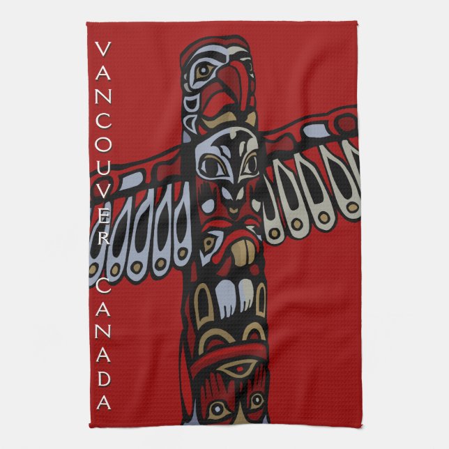 Canada Towel Native Totem Pole Vancouver Tea Towel (Vertical)