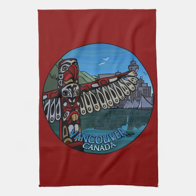Canada Towel Native Totem Pole Vancouver Tea Towel (Vertical)