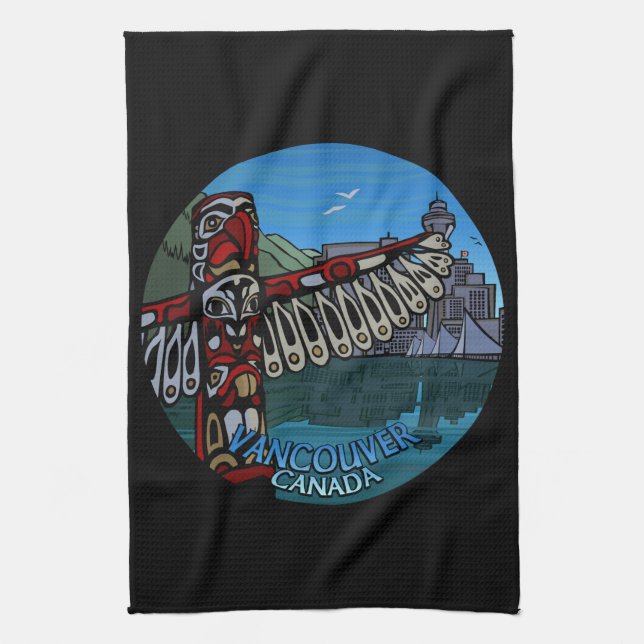 Canada Towel Native Totem Pole Vancouver Tea Towel (Vertical)