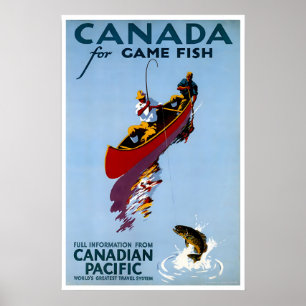 Canada Travel Poster Fishing Art Retro Print
