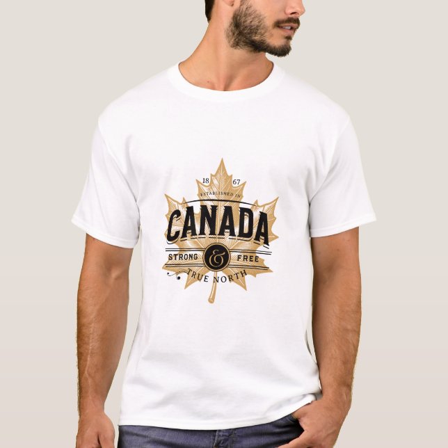 Canada True North Strong and Free Maple Leaf T-Shirt (Front)