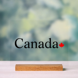 Canada typography with red maple leaf acrylic sign
