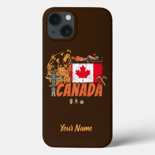 Canada Vintage Flag And Grizzly Bear Holiday iPhone 13 Case
