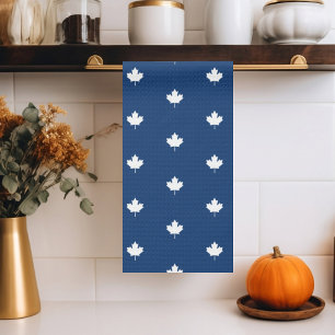 Canada White Maple Leaf on Blue Pattern Tea Towel