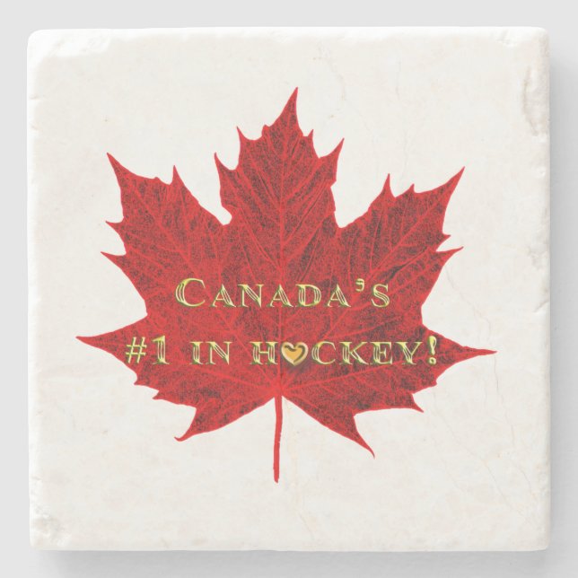 Canada's #1 in Hockey-Red Maple Leaf Stone Coaster (Front)