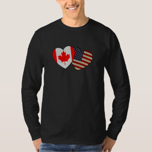 Canadian American Couple Heart Love Flag Valentine T-Shirt
