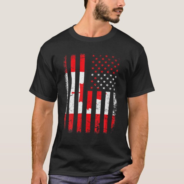 Canadian American Flag Canadian Roots Canada Ameri T-Shirt (Front)