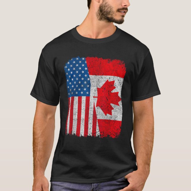 Canadian American Flag Half USA Canada Root Proud T-Shirt (Front)