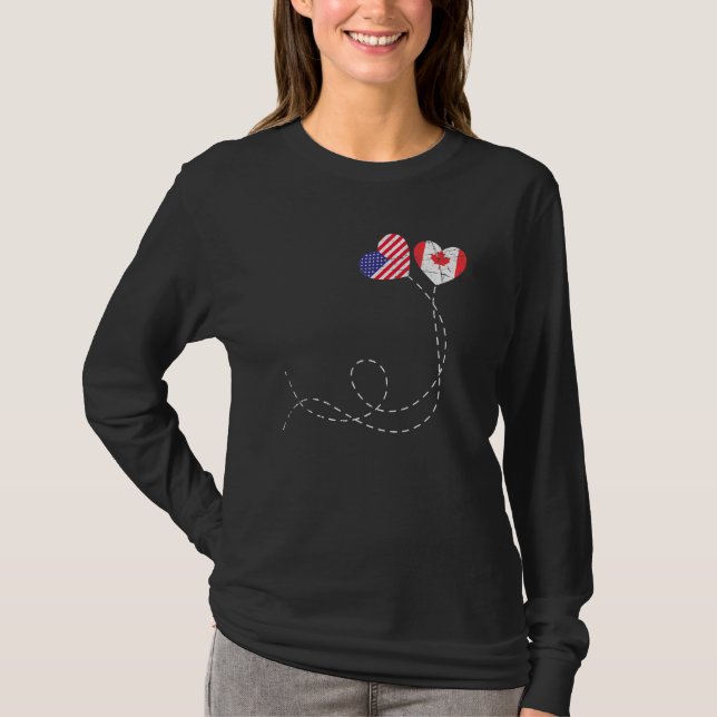 Canadian American Flag Hearts Us Flag Maple Leaf C T-Shirt (Front)