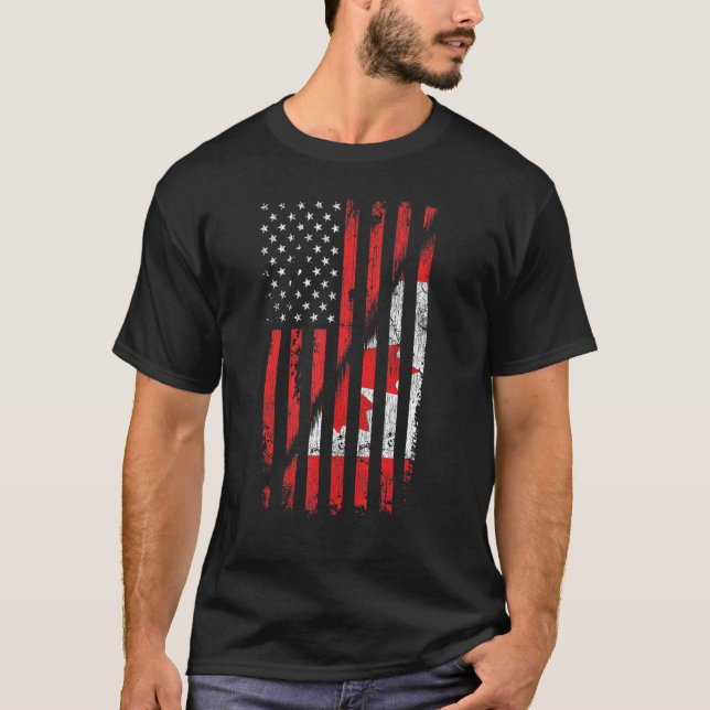 Canadian American Flag Retro Style Usa Canada Flag T-Shirt (Front)