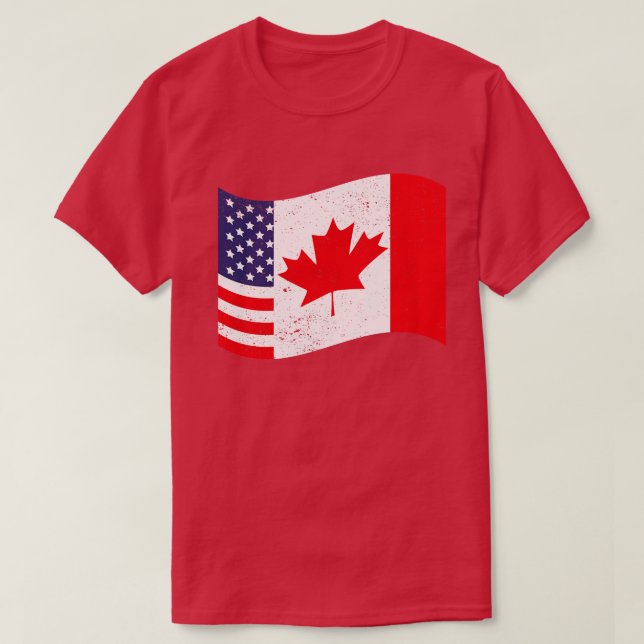 Canadian American Flag US Maple Leaf Canada T-Shirt (Design Front)