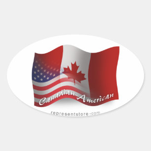 Canadian-American Waving Flag Oval Sticker