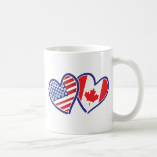 Canadian and America Flag Hearts Coffee Mug