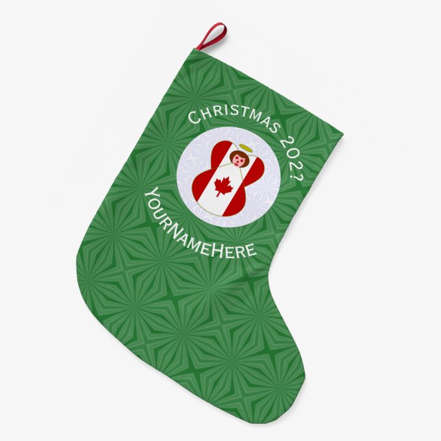 Canadian Angel Christmas Flag Personalised  Large Christmas Stocking (Front (Hanging))