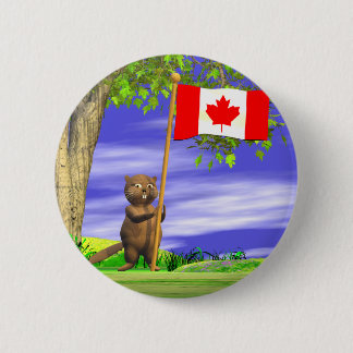 Canadian Beaver and Flag 6 Cm Round Badge