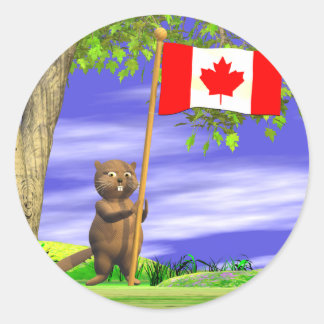 Canadian Beaver and Flag Classic Round Sticker