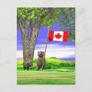 Canadian Beaver and Flag Postcard