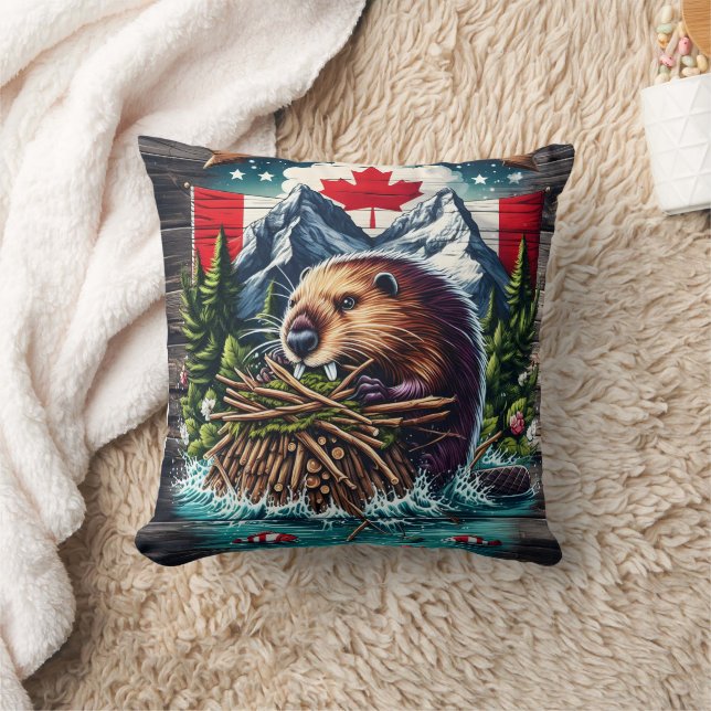 Canadian Beaver by Snowy Peaks Cushion (Blanket)