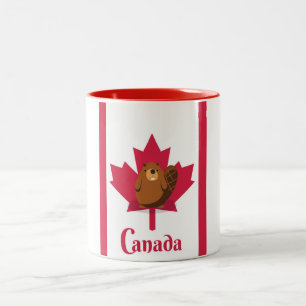 Canadian beaver cartoon travel poster Two-Tone coffee mug