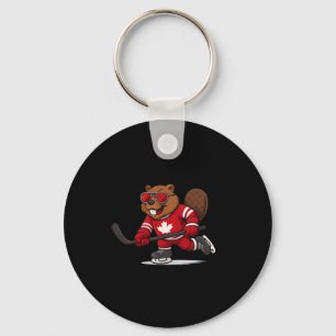 Canadian Beaver Hockey Symbol Flag Shirt 1st July Key Ring