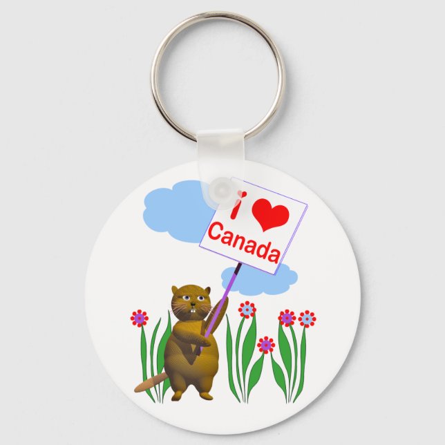 Canadian Beaver Loves Canada Key Ring (Front)