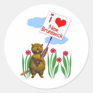Canadian Beaver Loves New Brunswick Classic Round Sticker