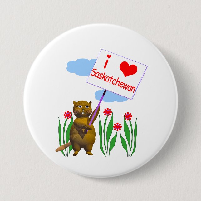 Canadian Beaver Loves Saskatchewan 7.5 Cm Round Badge (Front)