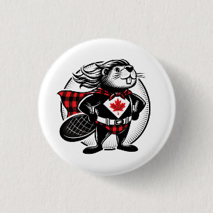 Canadian Beaver Lumberjack Buffalo Plaid 3 Cm Round Badge