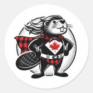 Canadian Beaver Lumberjack Buffalo Plaid Classic Round Sticker