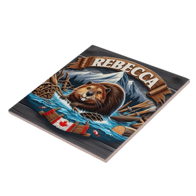 Canadian Beaver, Snow-Capped Mountain Tile (Side)