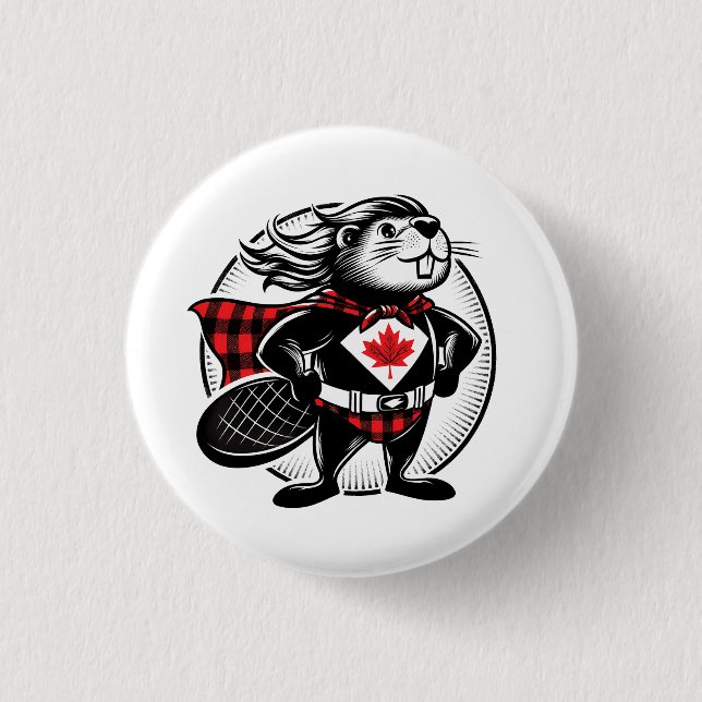 Canadian Beaver Superhero 3 Cm Round Badge (Front)