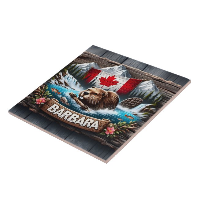 Canadian Beaver Swimming Near Mountain Stream Tile (Side)
