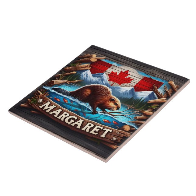 Canadian Beaver Swimming Near Mountains and Forest Tile (Side)