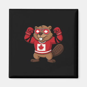 Canadian Beaver Symbol Hockey Flag Shirt 1st July  Magnet