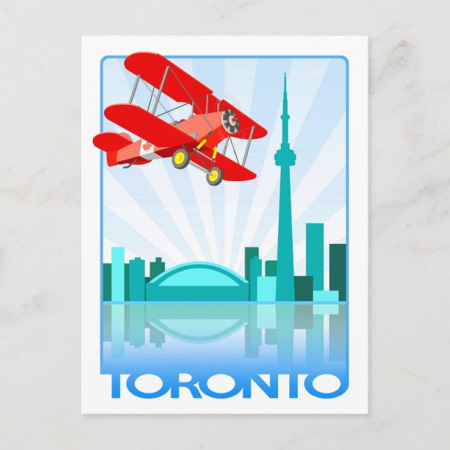 Canadian Biplane Over Toronto Retro Design Postcard (Front)